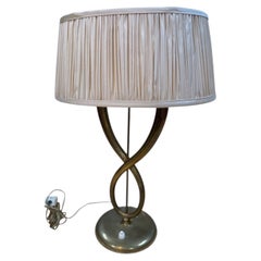 Italian Brass Table Lamp with Twisted Loop Base and Pleated Shade, 1950s