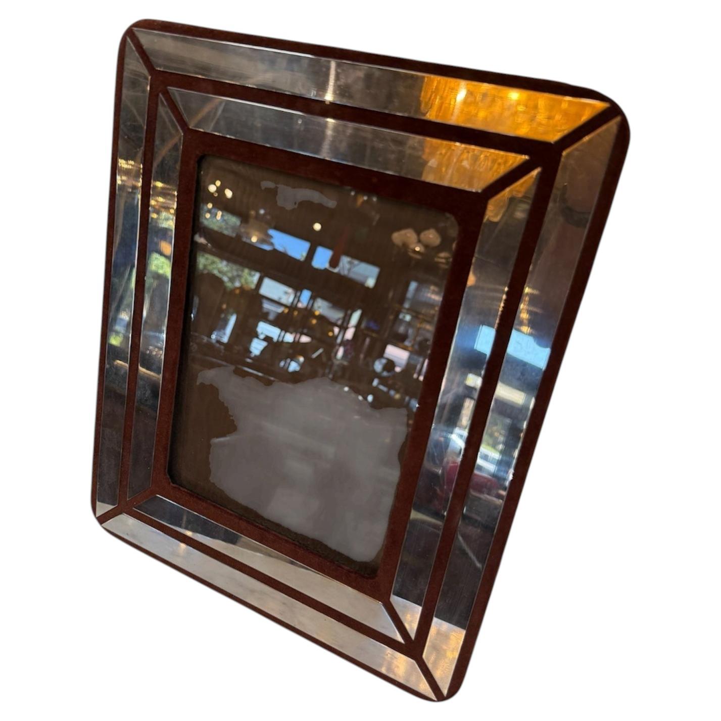 Italian Chrome and Burgundy Suede Picture Frame, 1970s For Sale