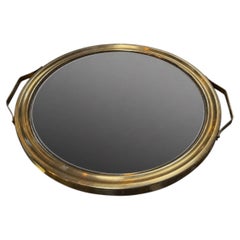 Italian Mid-Century Brass and Smoked Mirror Serving Tray, 1970s
