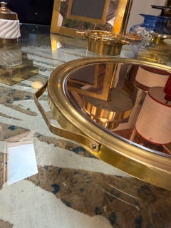 Italian Mid-Century Brass and Smoked Mirror Serving Tray, 1970s