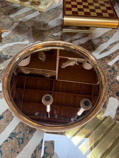 Italian Mid-Century Modern Round Smoked Glass and Brass Serving Tray, 1970s