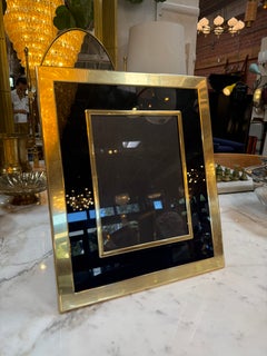 Vintage Italian Brass and Black Glass Picture Frame