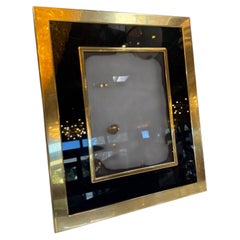 Vintage Italian Brass and Black Glass Picture Frame