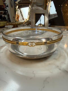 Vintage Gucci Glass Bowl with Gold-Tone GG Accents