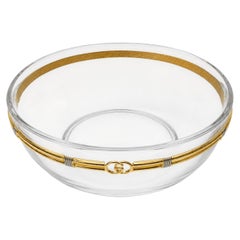 Vintage Gucci Glass Bowl with Gold-Tone GG Accents