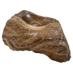 Vintage Hand-Carved Brown Marble Ashtray – Natural Raw-Edge Stone
