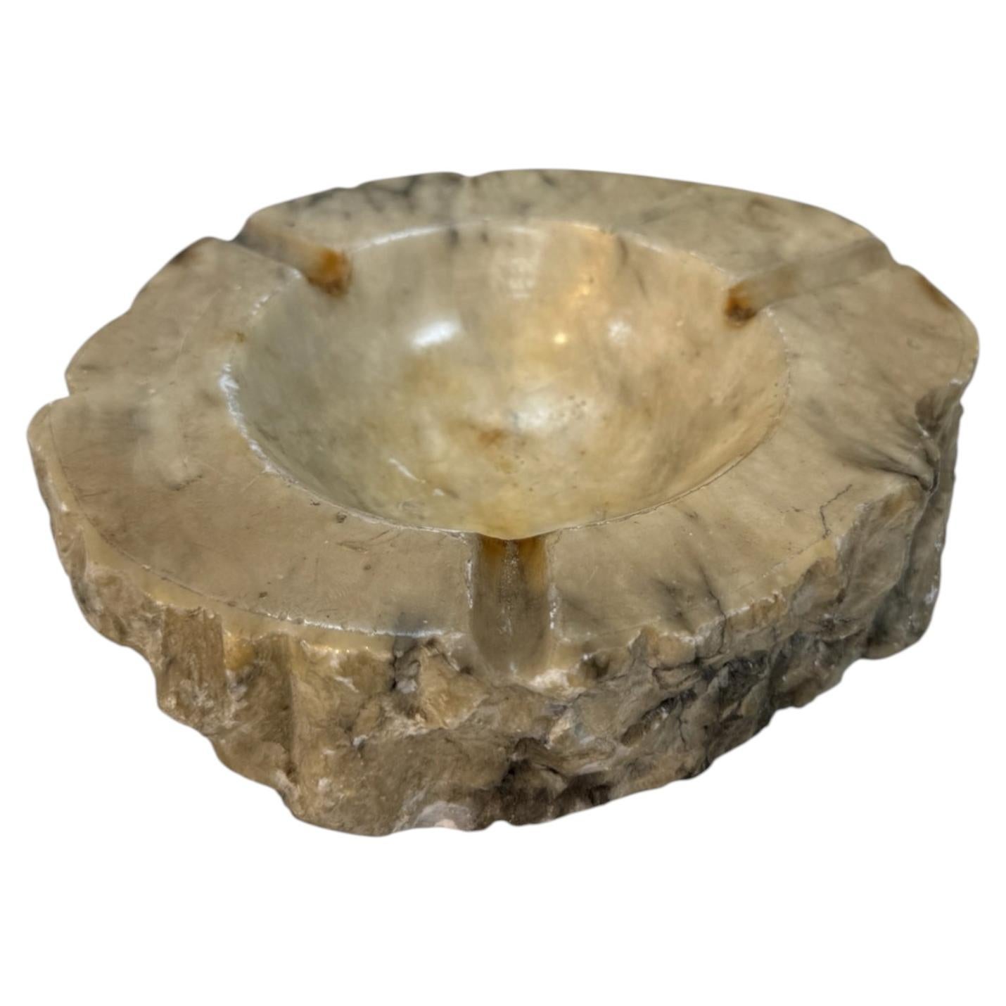 Rustic Hand-Carved Marble Ashtray with Natural Raw Edge