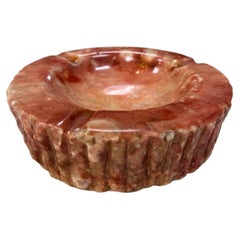 Vintage Pink Marble Ashtray – Carved Stone with Rustic Textured Edge