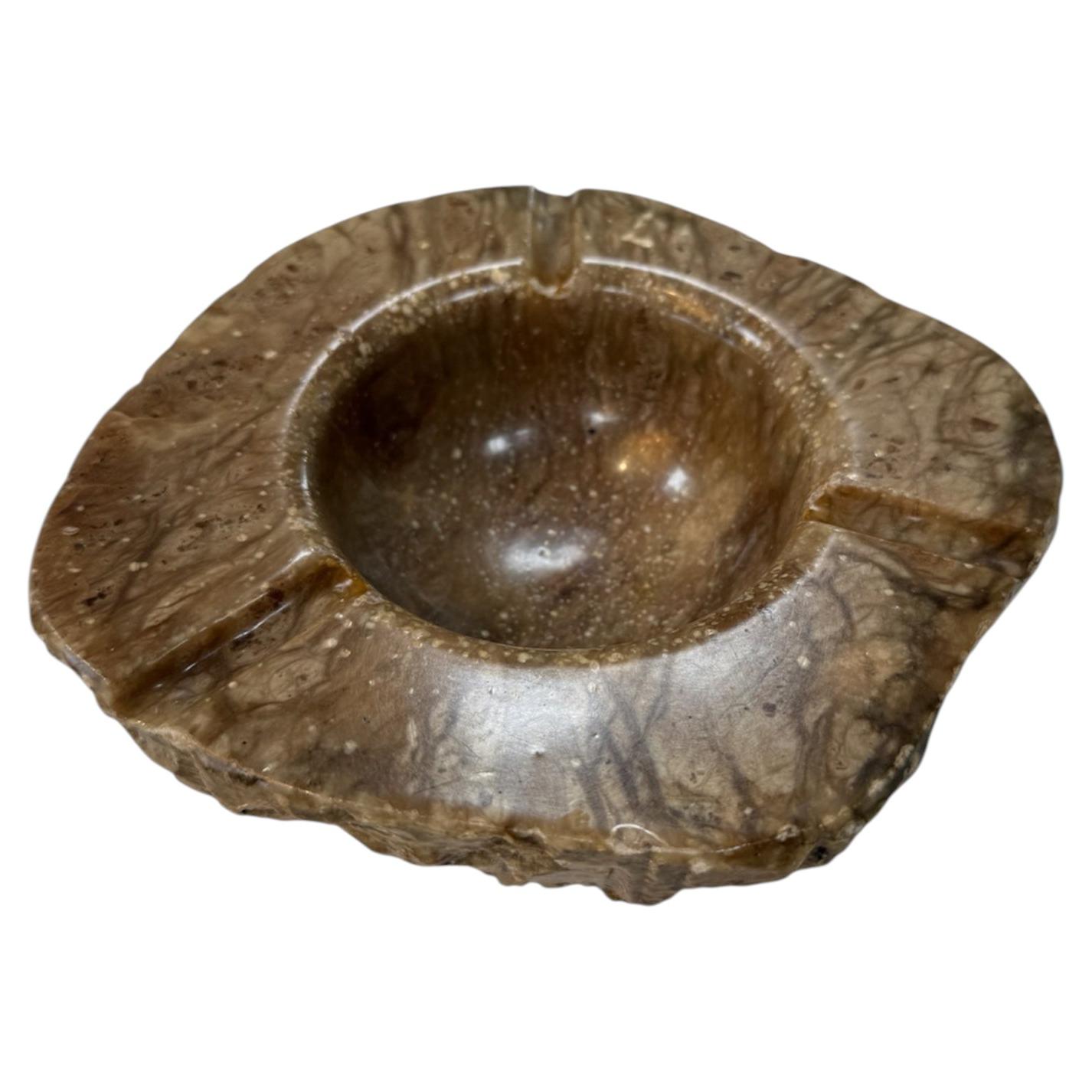 Vintage-Style Brown Marble Ashtray – Hand-Carved Organic Shape, 3 Cigar Rests