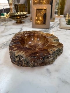 Natural Brown Marble Ashtray – Polished Stone Bowl with Rustic Raw Edge