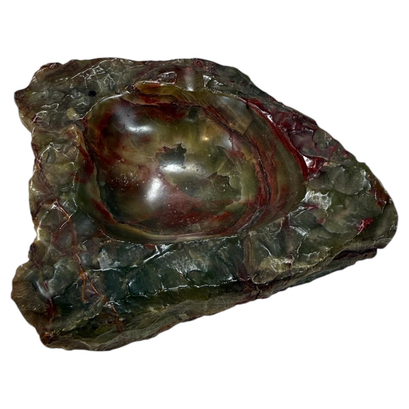 Hand-Carved Multicolor Marble Ashtray with Natural Raw Edge