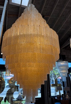 Monumental Amber Textured Glass Leaf Tiered Chandelier