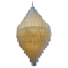 Monumental Amber Textured Glass Leaf Tiered Chandelier