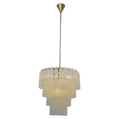 Lampadario a più livelli in vetro di Murano con finitura testurizzata e ottone, anni '70