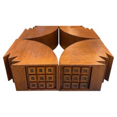 Raro tavolino modulare “Quadrifoglio” in rovere intagliato di Giuseppe Rivadossi, 19