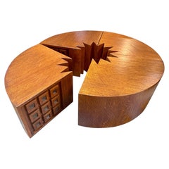 Rare Modular "Quadrifoglio" Coffee Table in Carved Oak by Giuseppe Rivadossi, 19