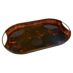 Italian Tortoiseshell Serving Tray with Brass Handles