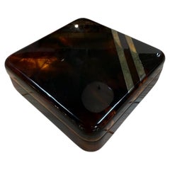 Vintage Tortoiseshell Lucite Trinket Box with Brass Stripe Accent, 1970s Moderni