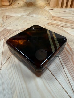 Vintage Tortoiseshell Lucite Trinket Box with Brass Stripe Accent, 1970s Moderni