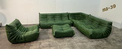 Set of 5 Togo Sofa in Green Leather by Michel Ducaroy for Ligne Roset, 1970s