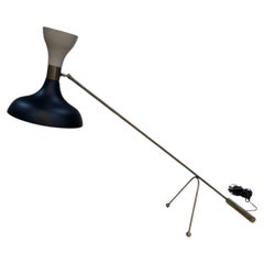 Mid Century Stilnovo Style Adjustable Black/White Table Lamp in Brass
