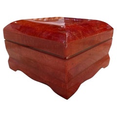 Vintage Red Lacquer Decorative Box with Scalloped Footed Base