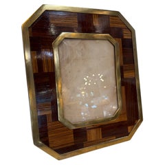 Vintage Geometric Wood and Brass Picture Frame