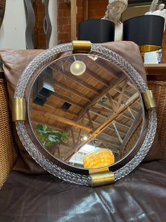 Round Murano Glass and Brass Wall Mirror 1970s
