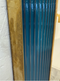 Mid-Century Italian Mirror with Teal Ribbed Frame and Brass Accents 1970s