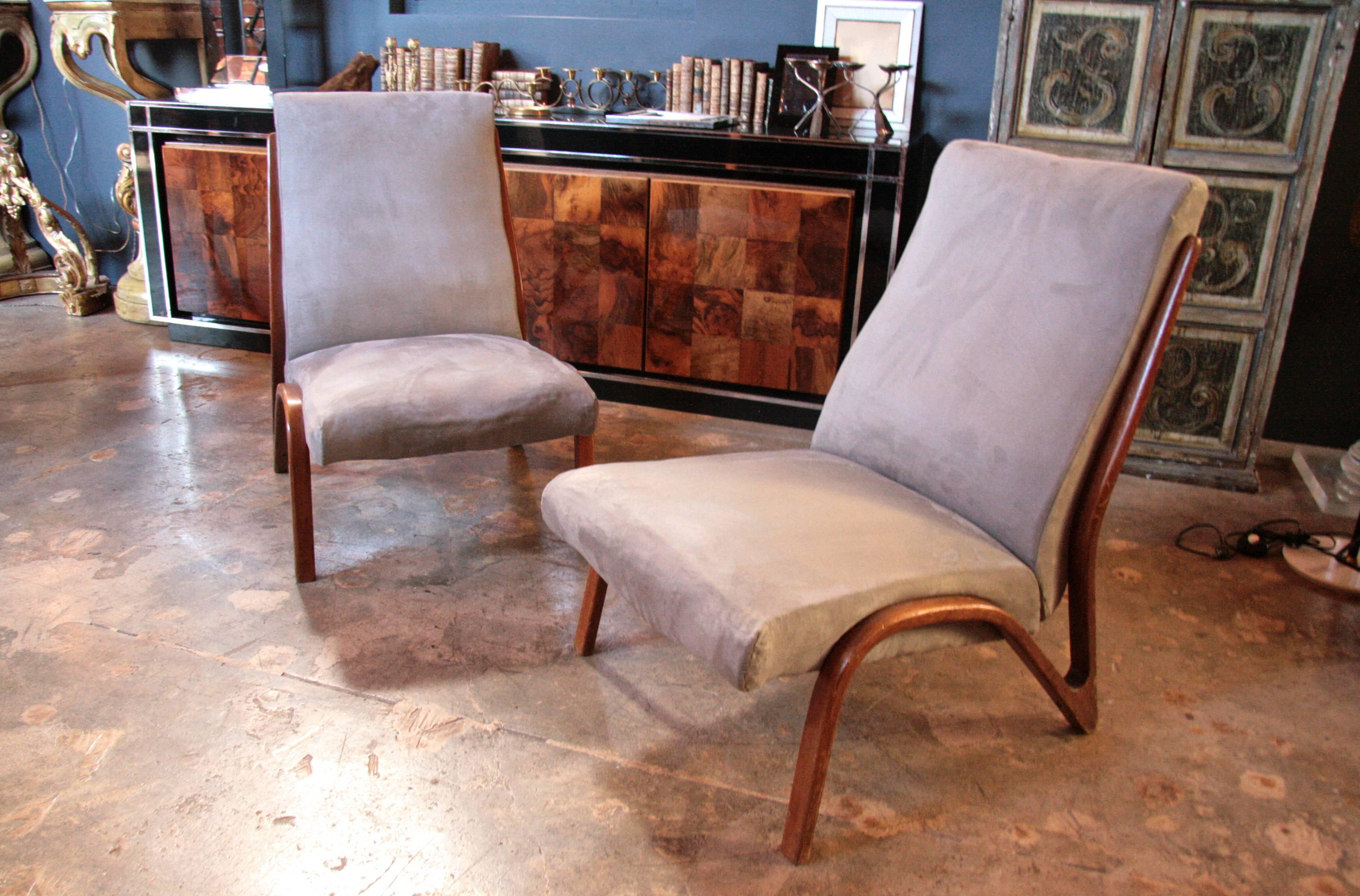 Pair of Sculptural Italian 1960s Lounge Chairs in Velvet Cotton For Sale 2