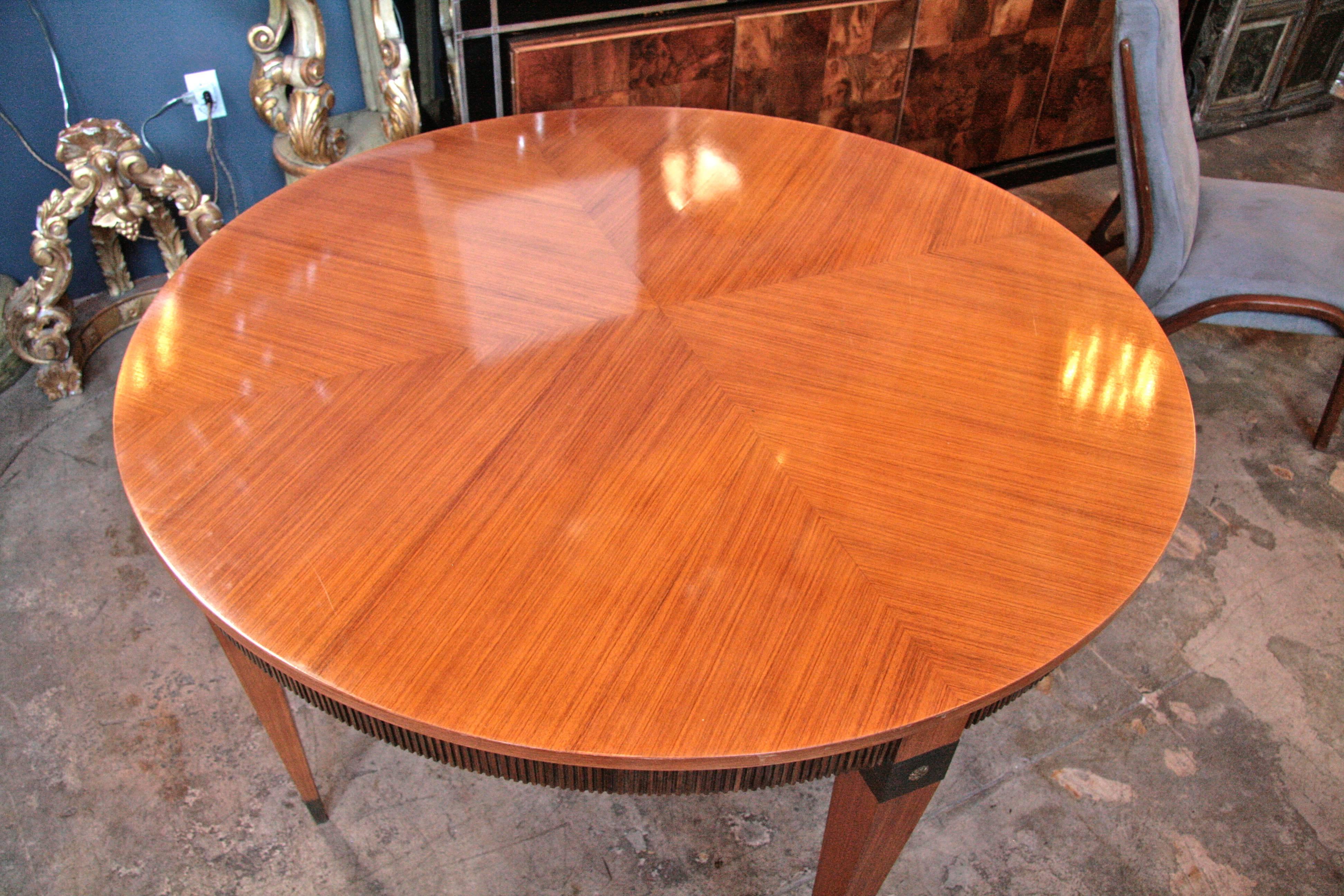 Italian Round Dining Table in Walnut with Bronze Inserts 2