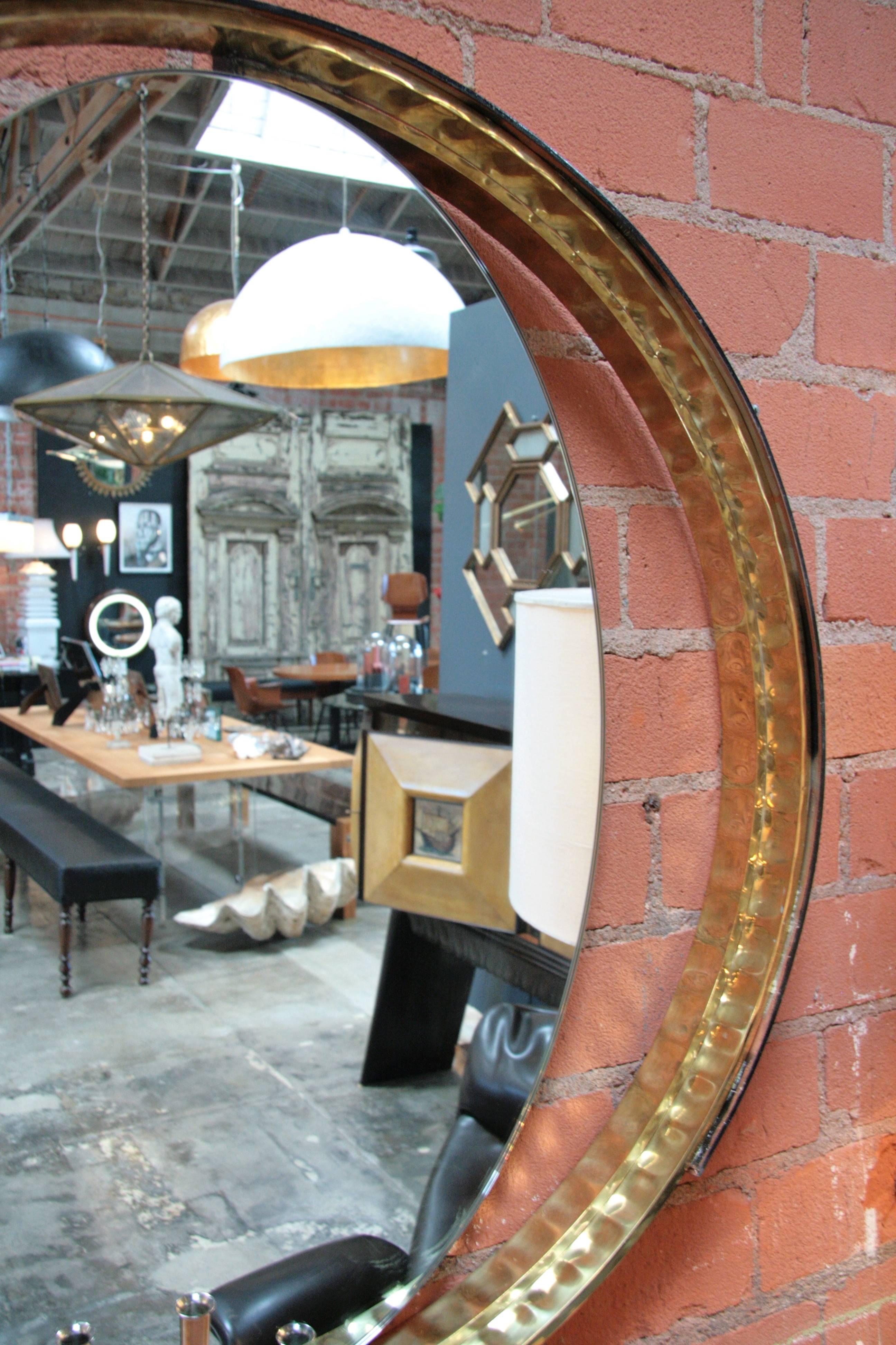 Contemporary Italian Mirror with Wood and Brass Frame