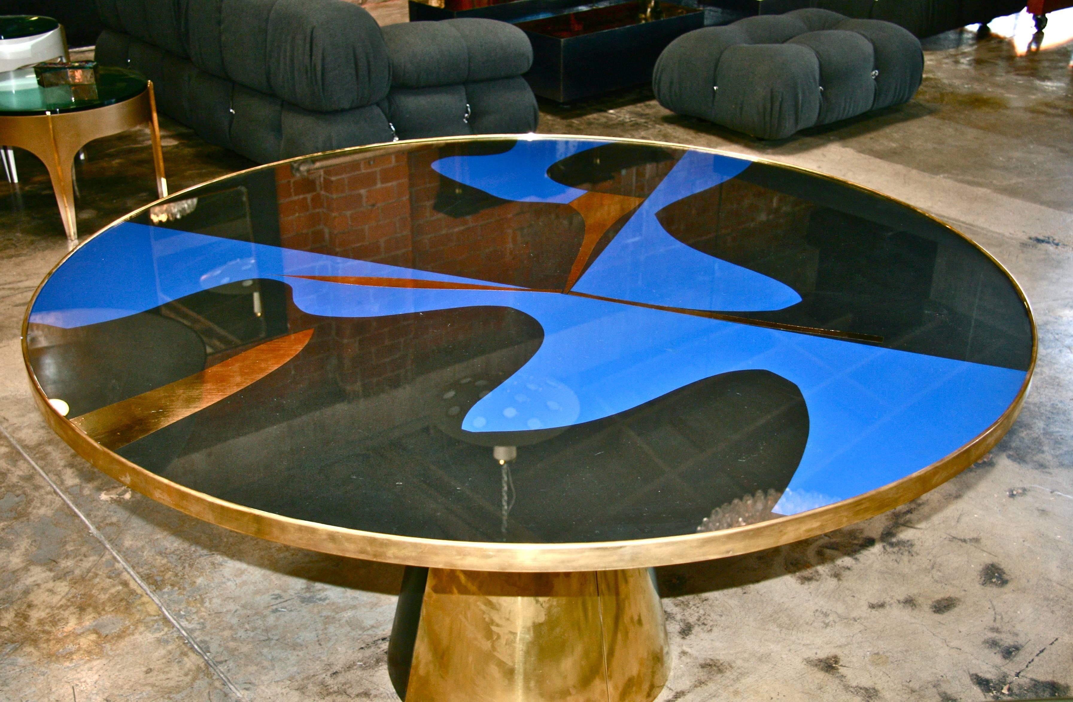 Fabulous Italian Round Brass and Glass Dining Table In Excellent Condition In Los Angeles, CA