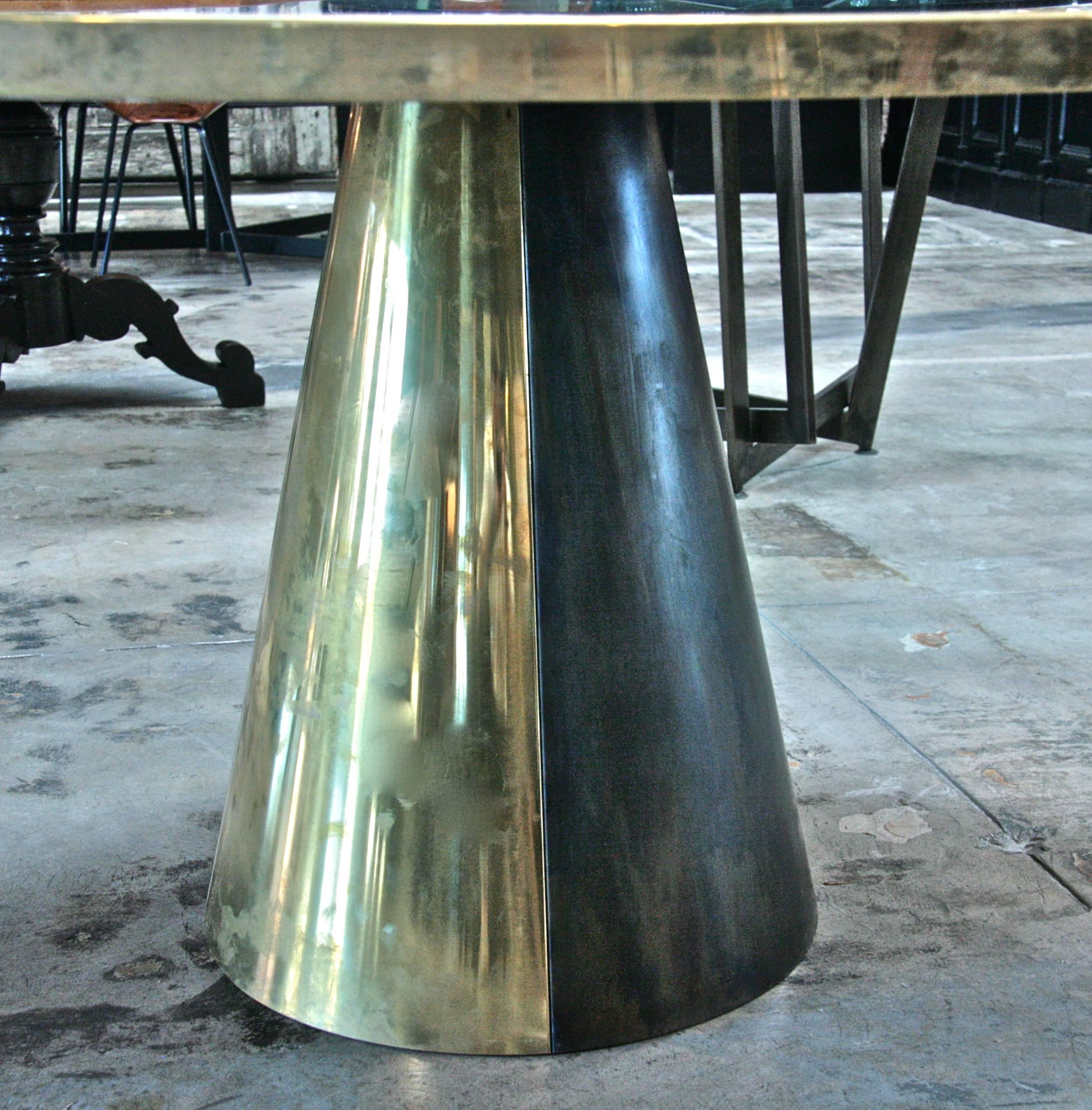 Contemporary Fabulous Italian Round Brass and Glass Dining Table
