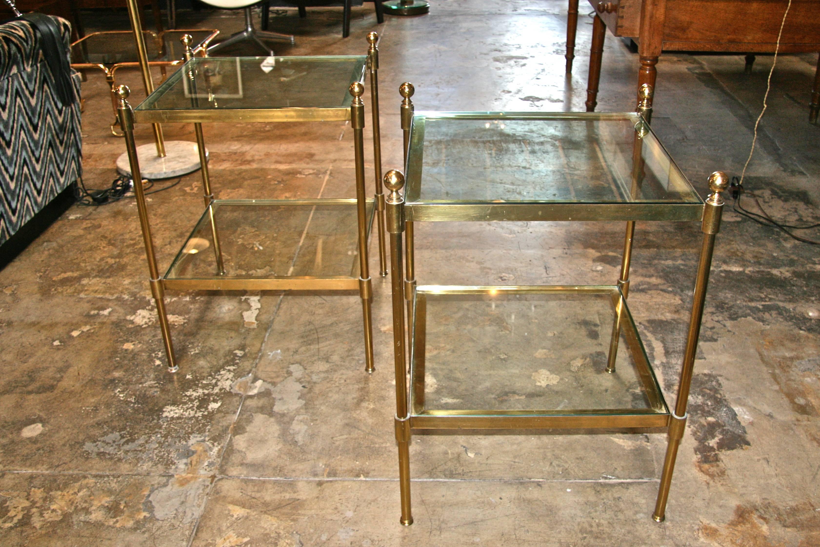 Pair of Italian 1960s Two-Tier End Tables in Brass In Excellent Condition In Los Angeles, CA