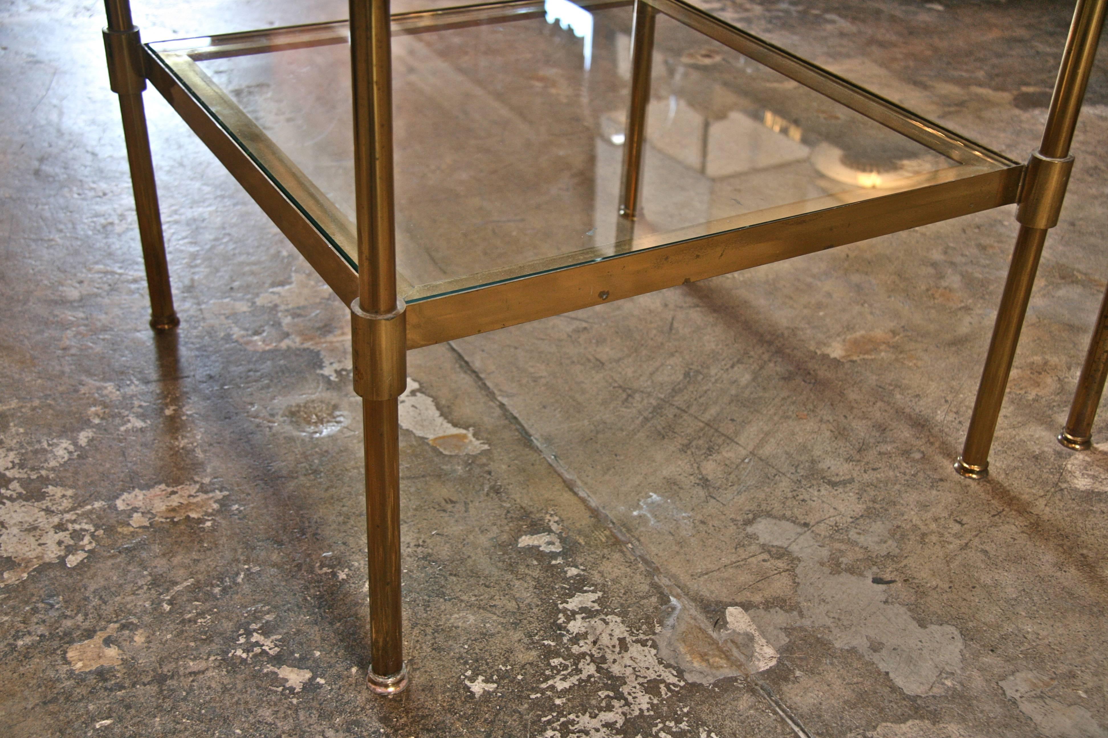 Pair of Italian 1960s Two-Tier End Tables in Brass 1
