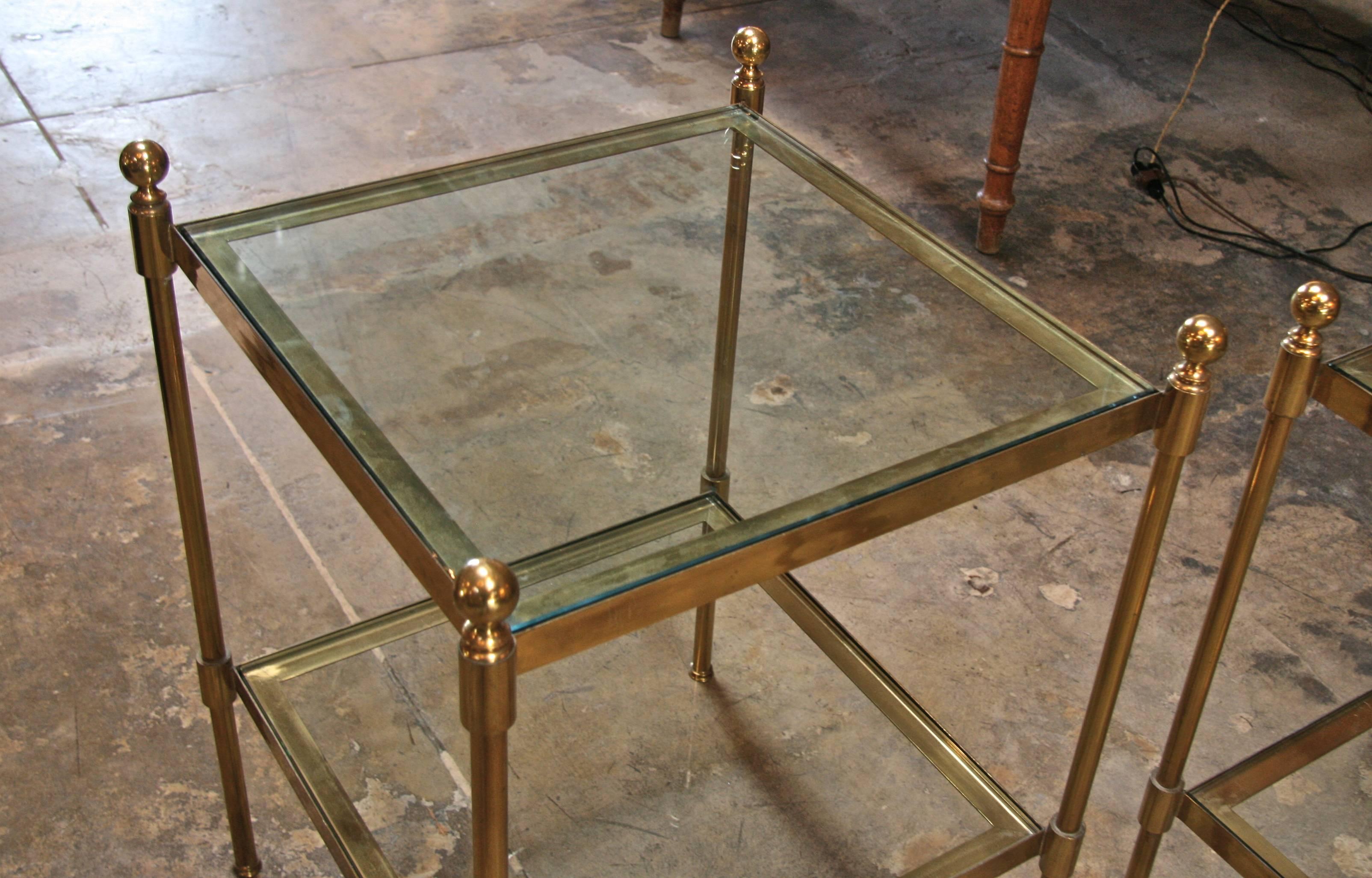 Pair of Italian 1960s Two-Tier End Tables in Brass 2