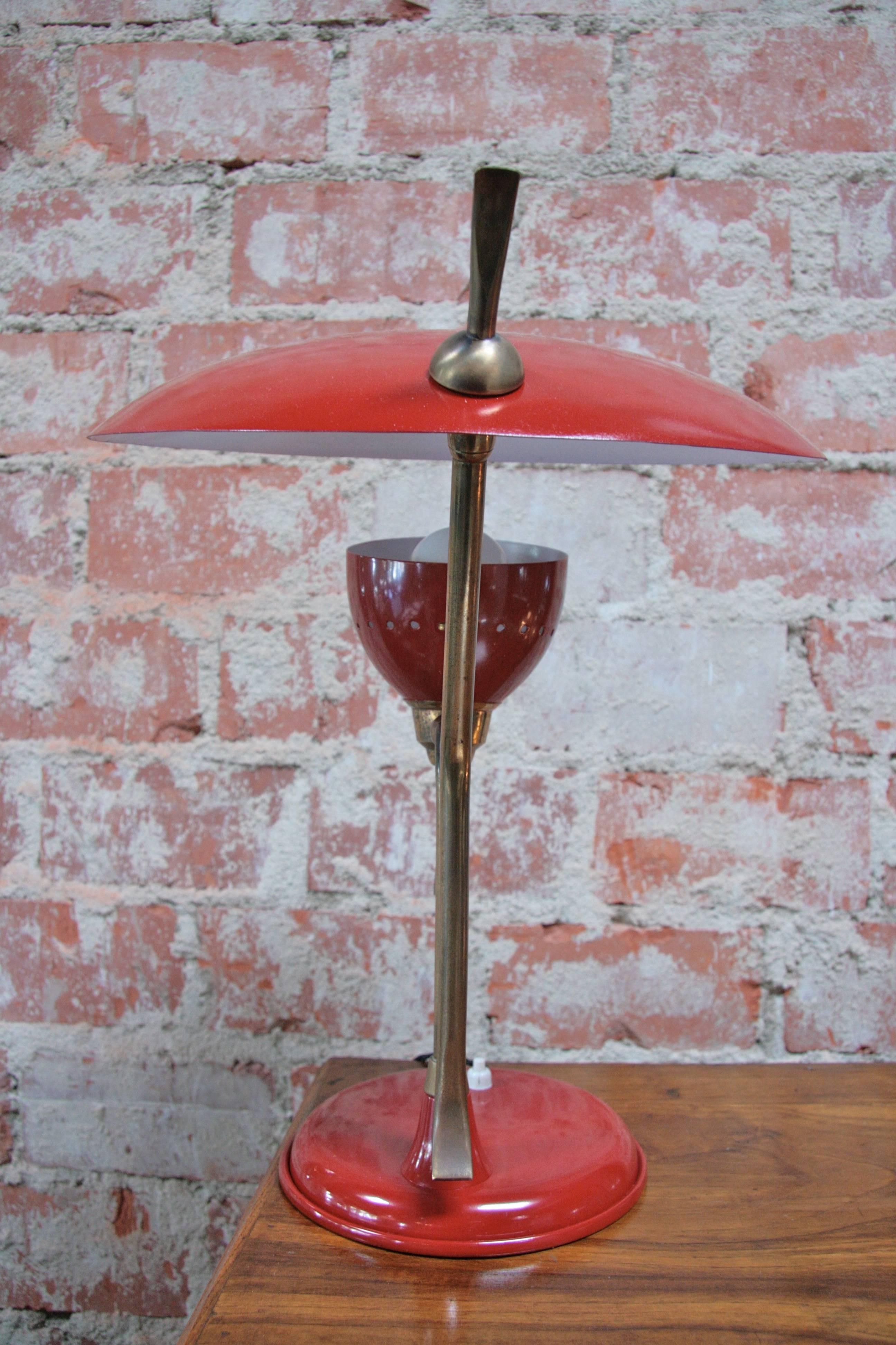 Metal Oscar Torlasco Red Lacquered Table Lamp by Lumi