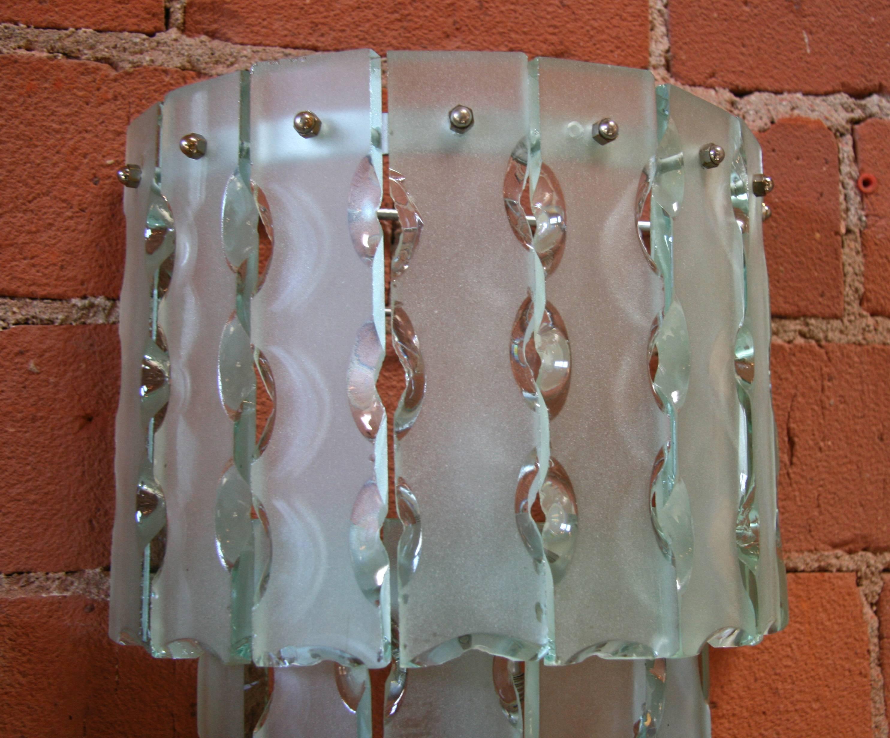 Metal Pair of Italian Beveled Glass Sconces by Cristal Art For Sale