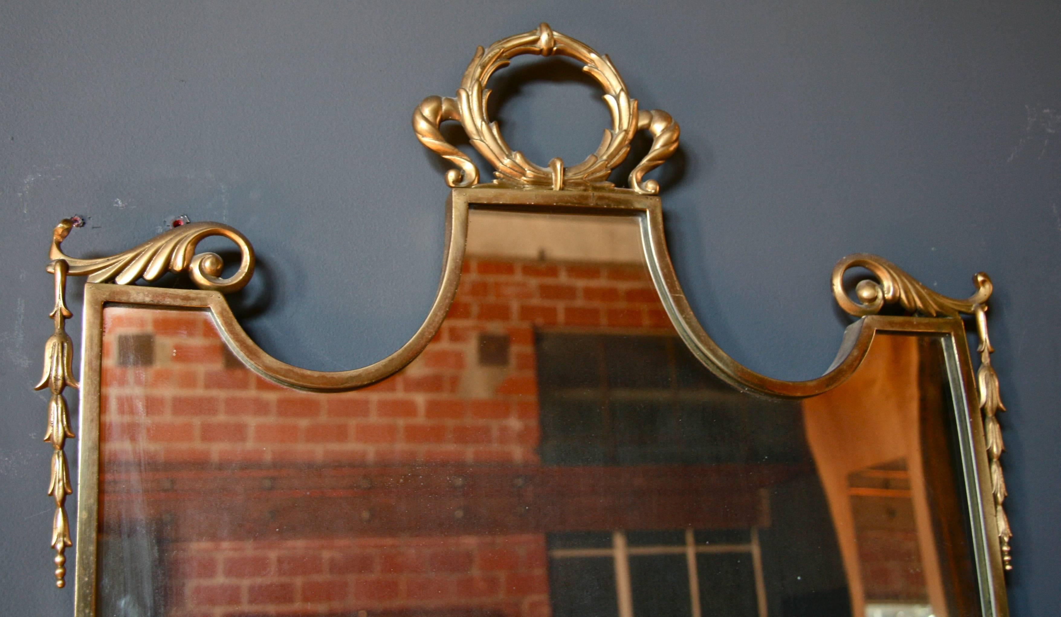 Italian Brass Shield Shaped Framed Mirror In Excellent Condition In Los Angeles, CA