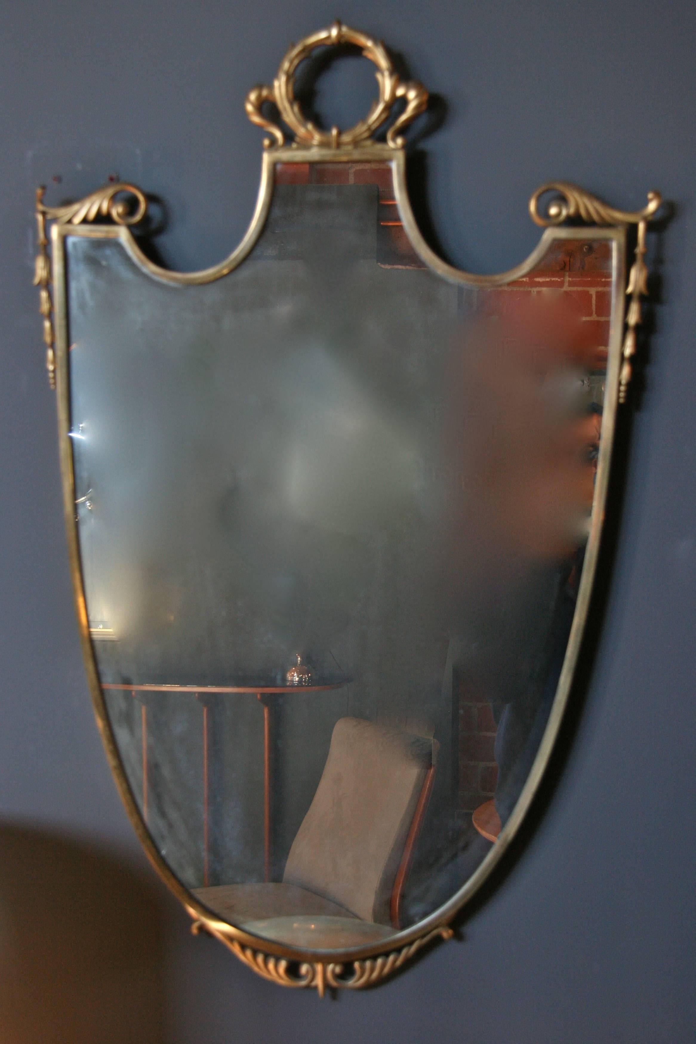 Italian Brass Shield Shaped Framed Mirror 1
