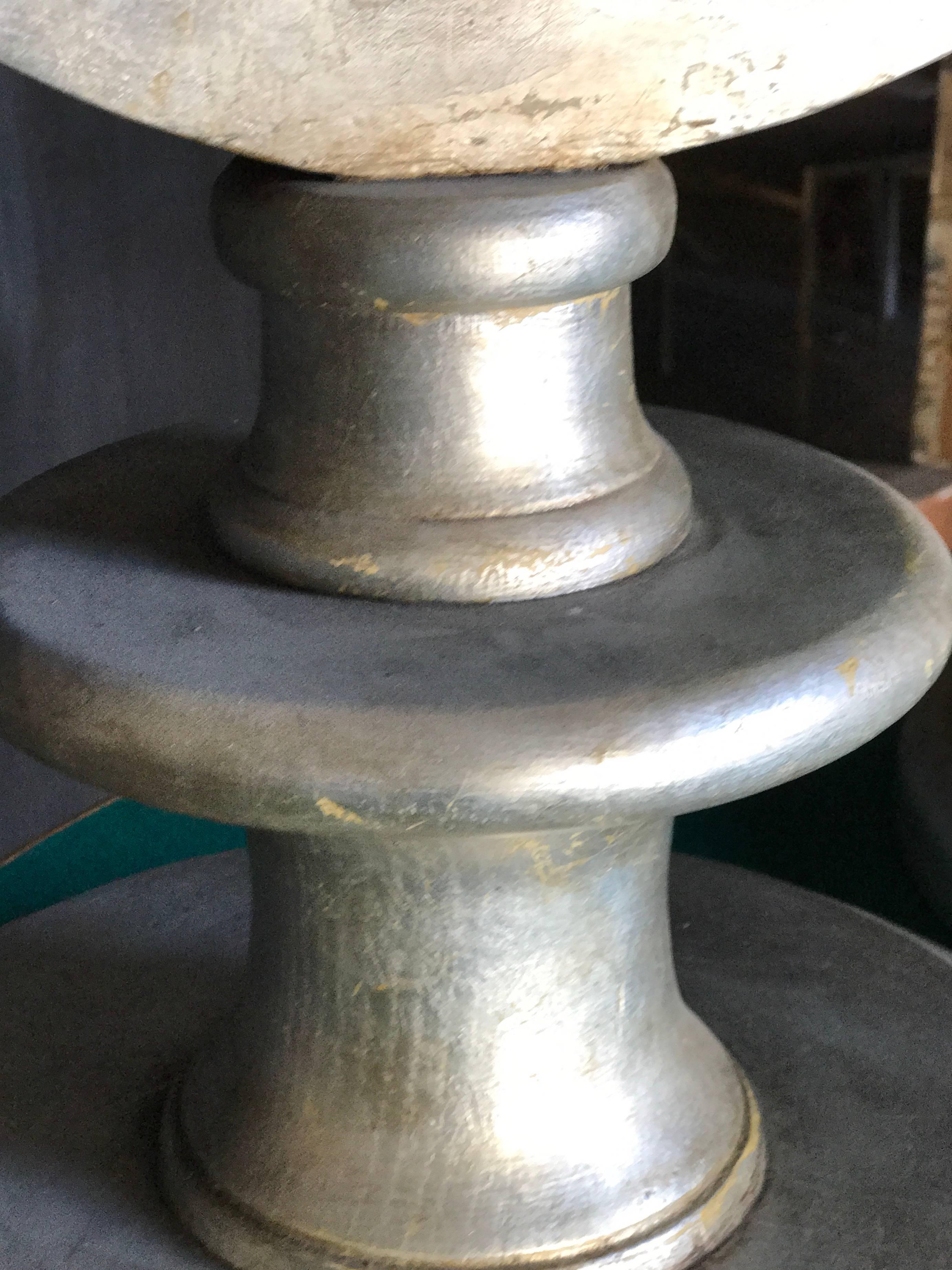 Miroir Paire de lampes de table italiennes surdimensionnées en feuilles d'argent en vente