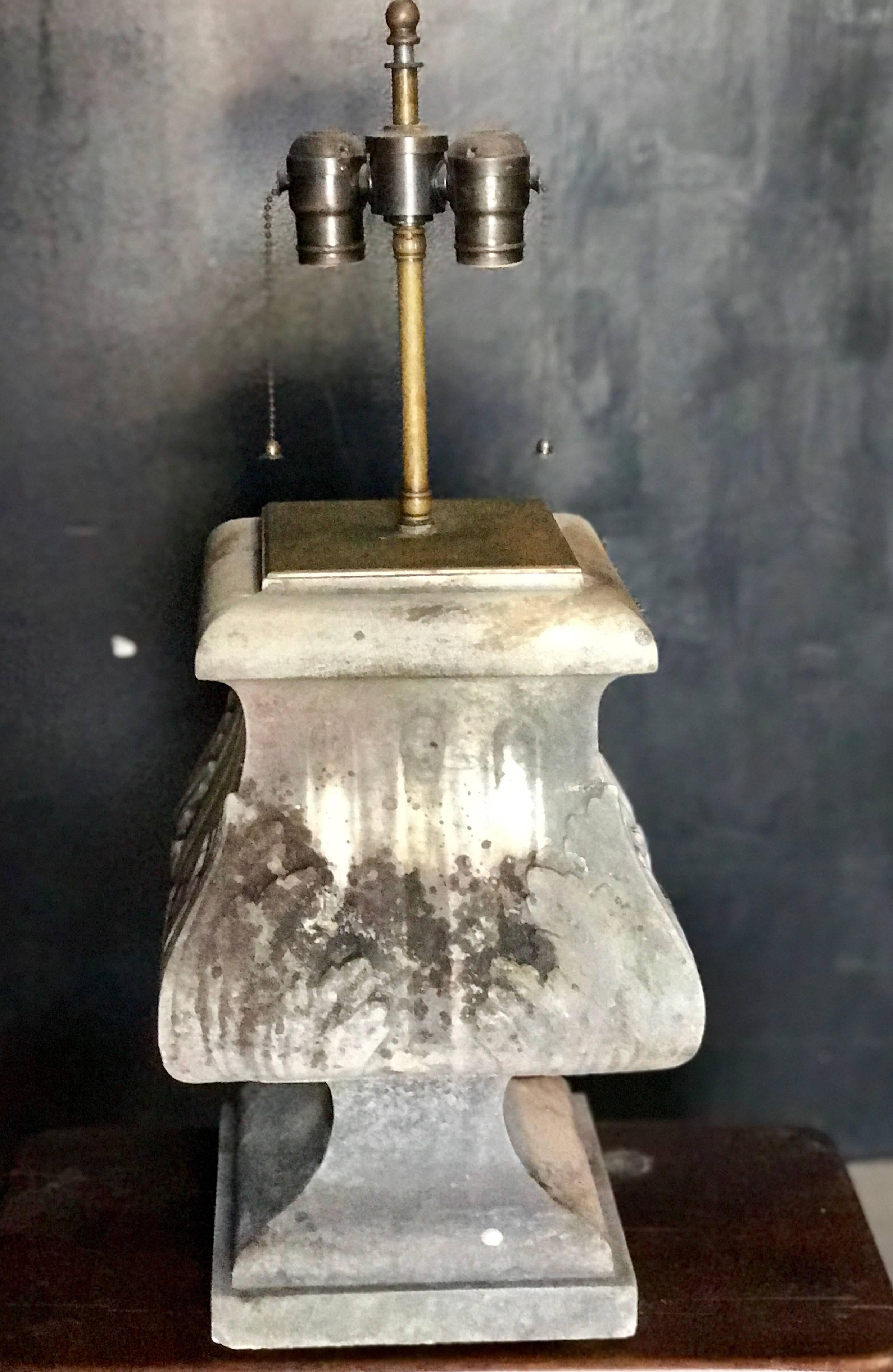 Italian 19th c. stone architectural piece light. This table lamp has a lot to offer and will complement your space!