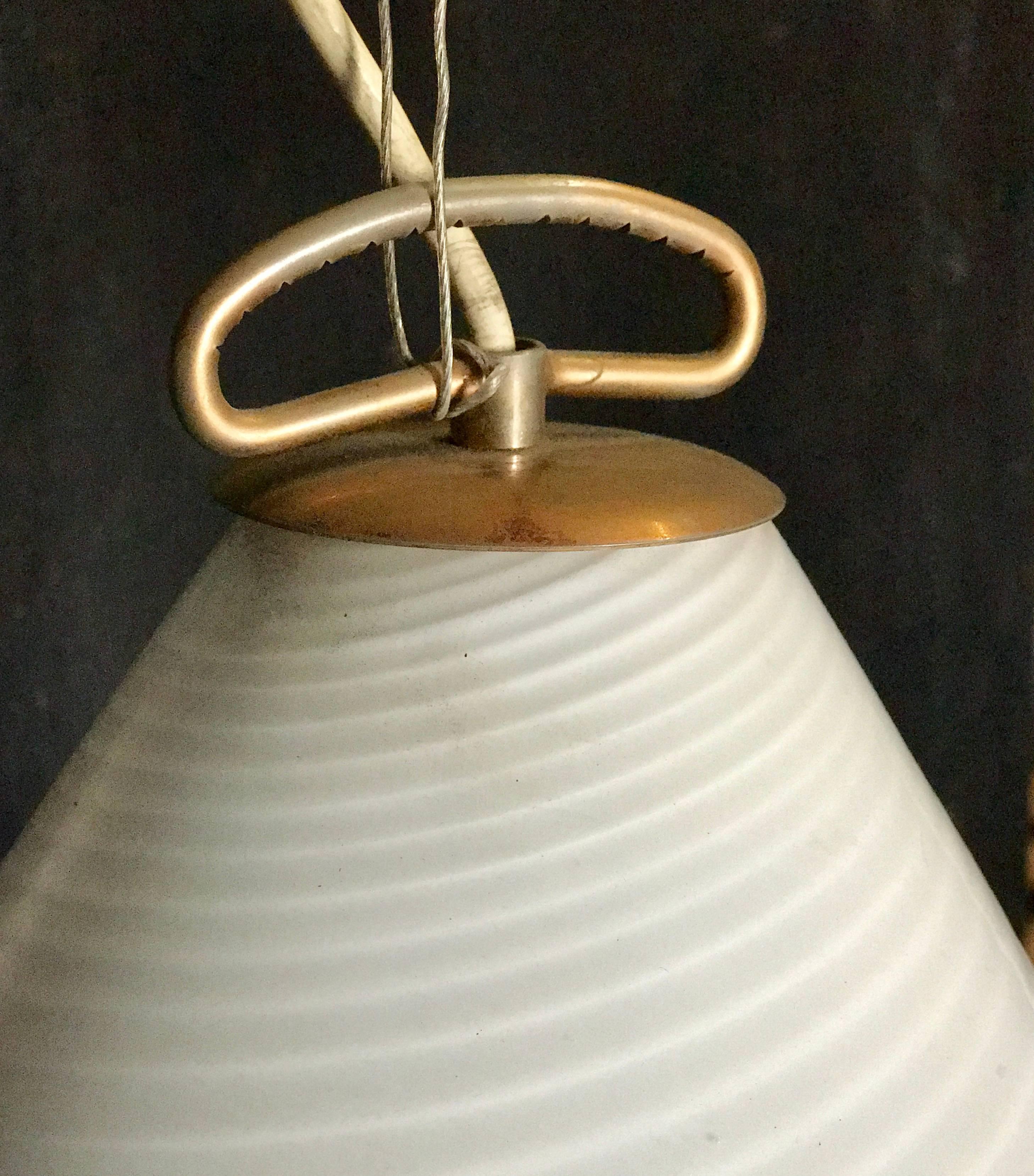 70's Murano Milk Glass Pendant Light In Excellent Condition In Los Angeles, CA