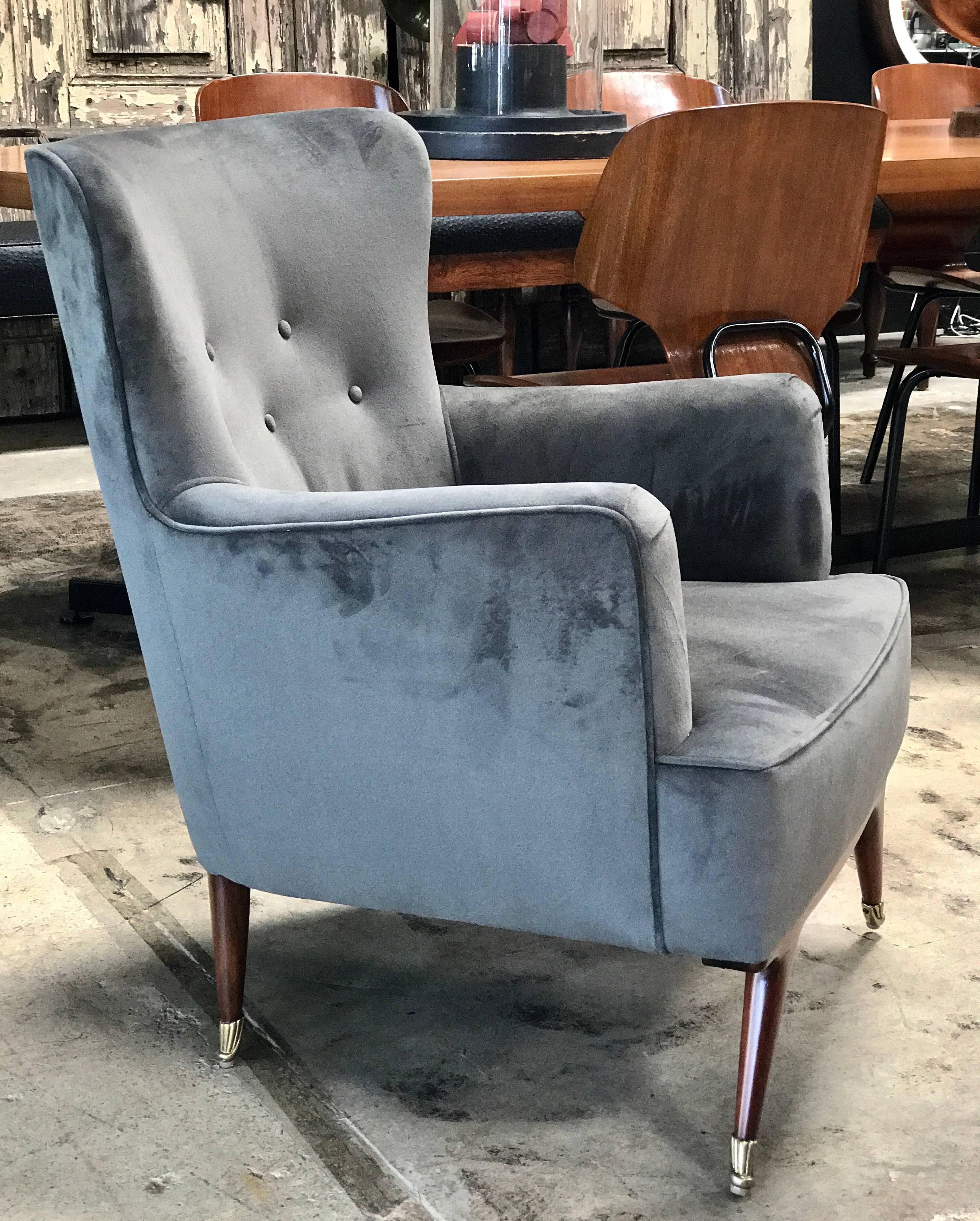 Two Velvet Ico Parisi Armchairs, Italy, 1955-1958 In Excellent Condition In Los Angeles, CA