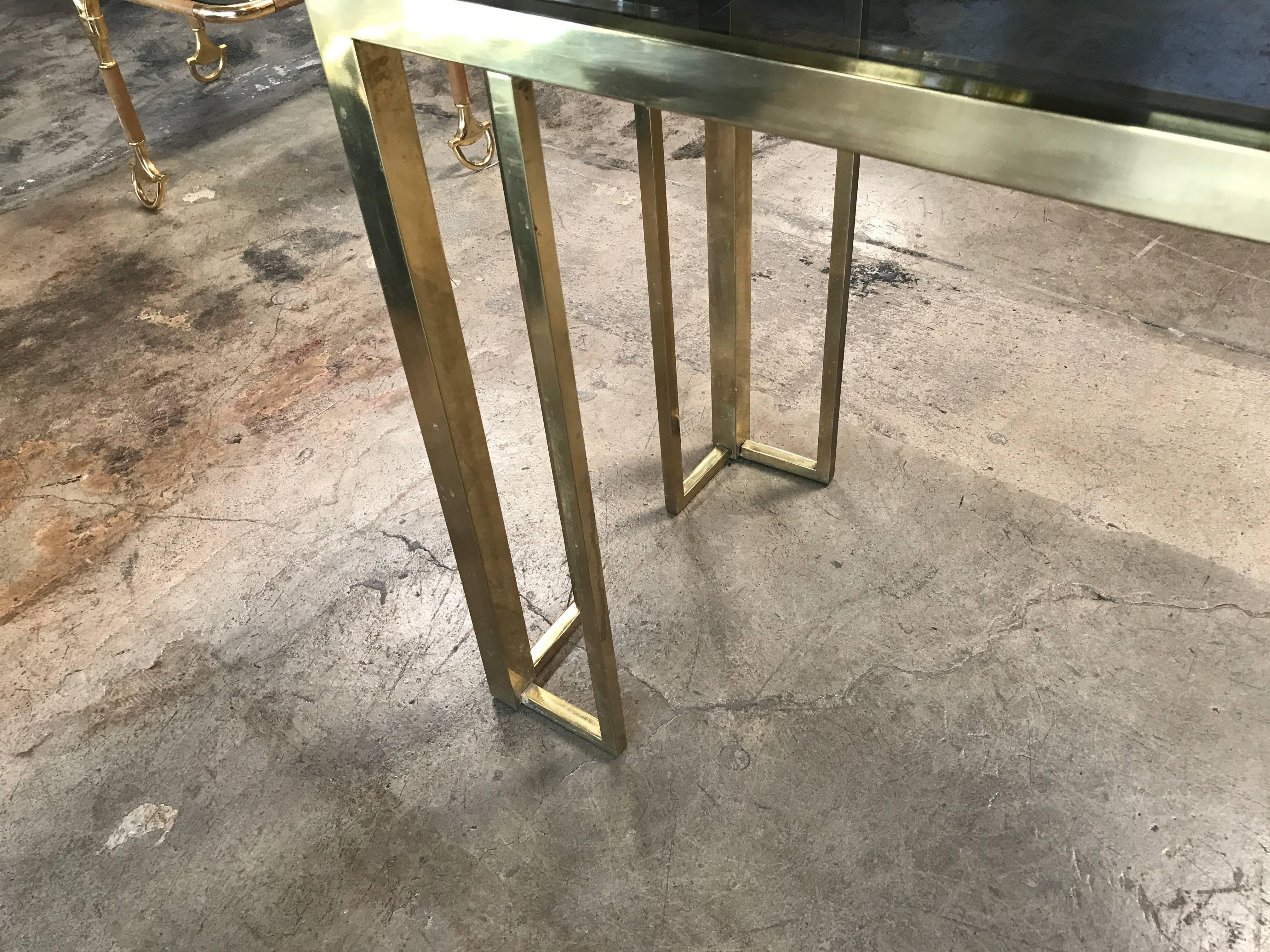 Italian 1970s Brass and Glass Console Table by Romeo Rega 1