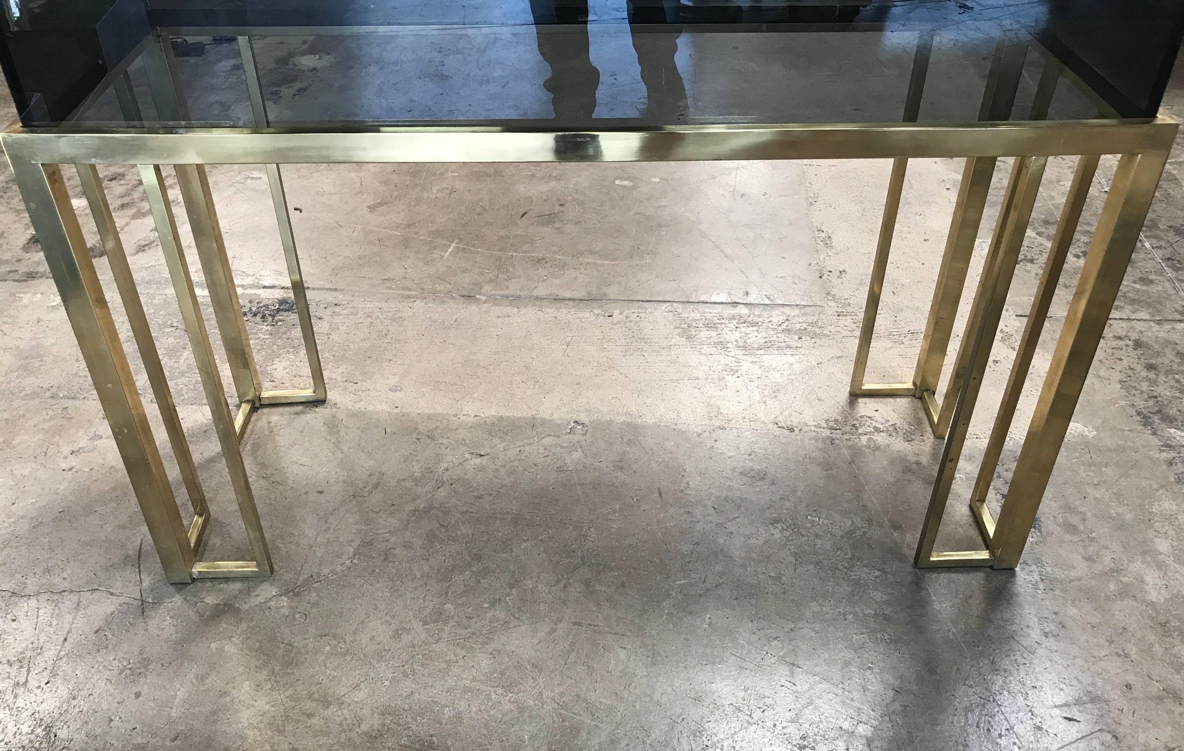 Italian 1970s Brass and Glass Console Table by Romeo Rega 2