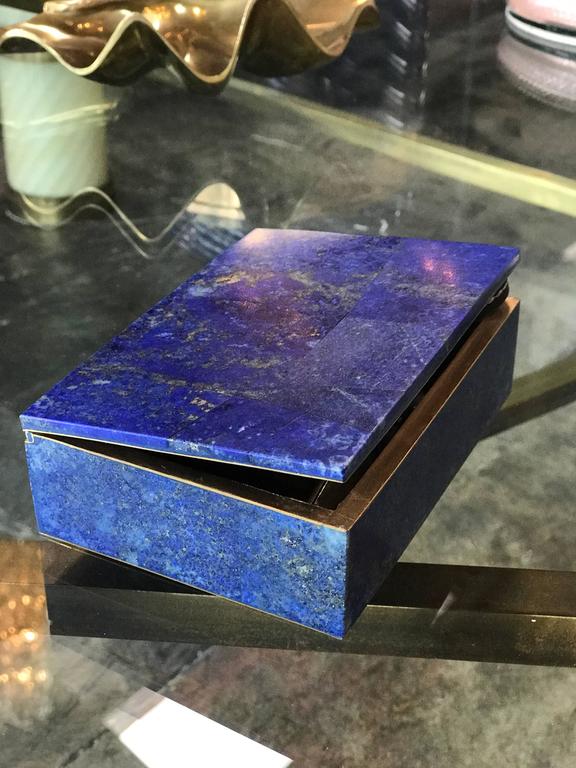 Exquisite Lapis Lazuli Gilt Bronze Jewelry Dresser Box, 1950s at 1stDibs