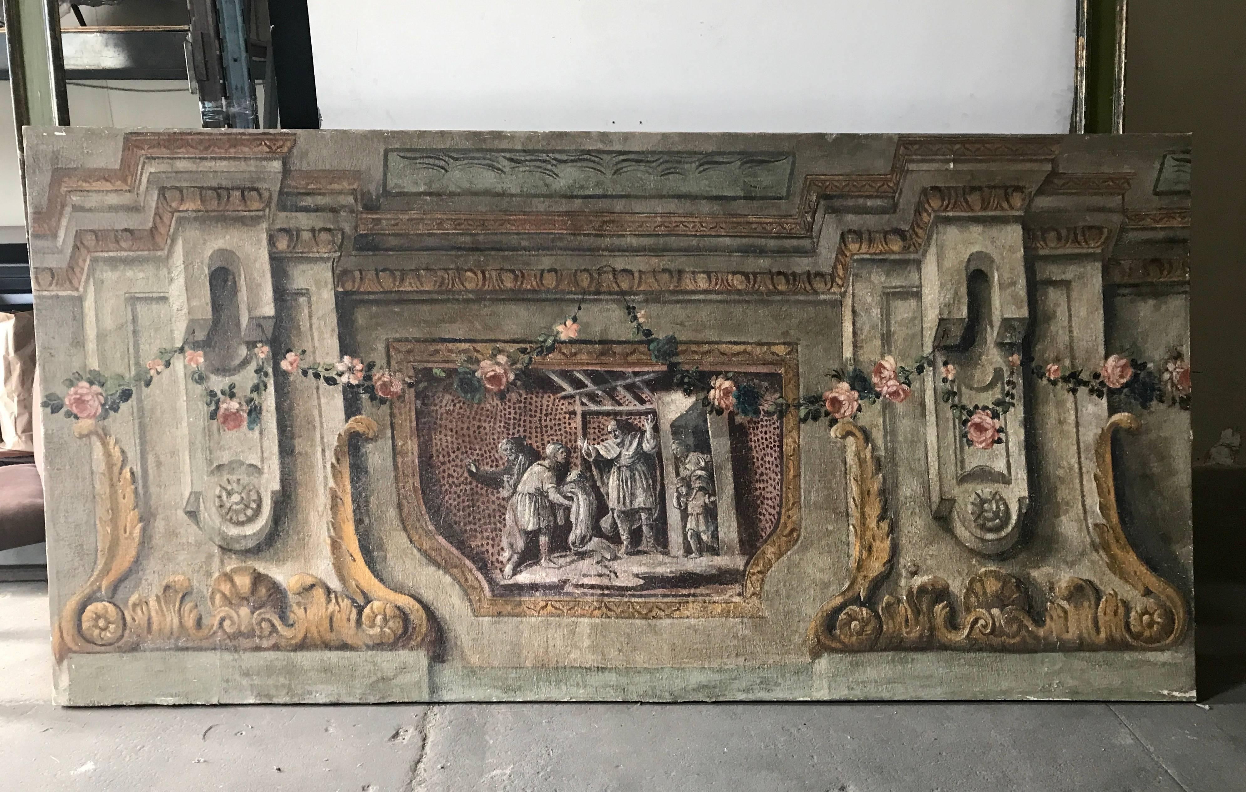 Rare Set of Four Italian 18th Century Panels, Gouache on Canvas In Good Condition For Sale In Los Angeles, CA