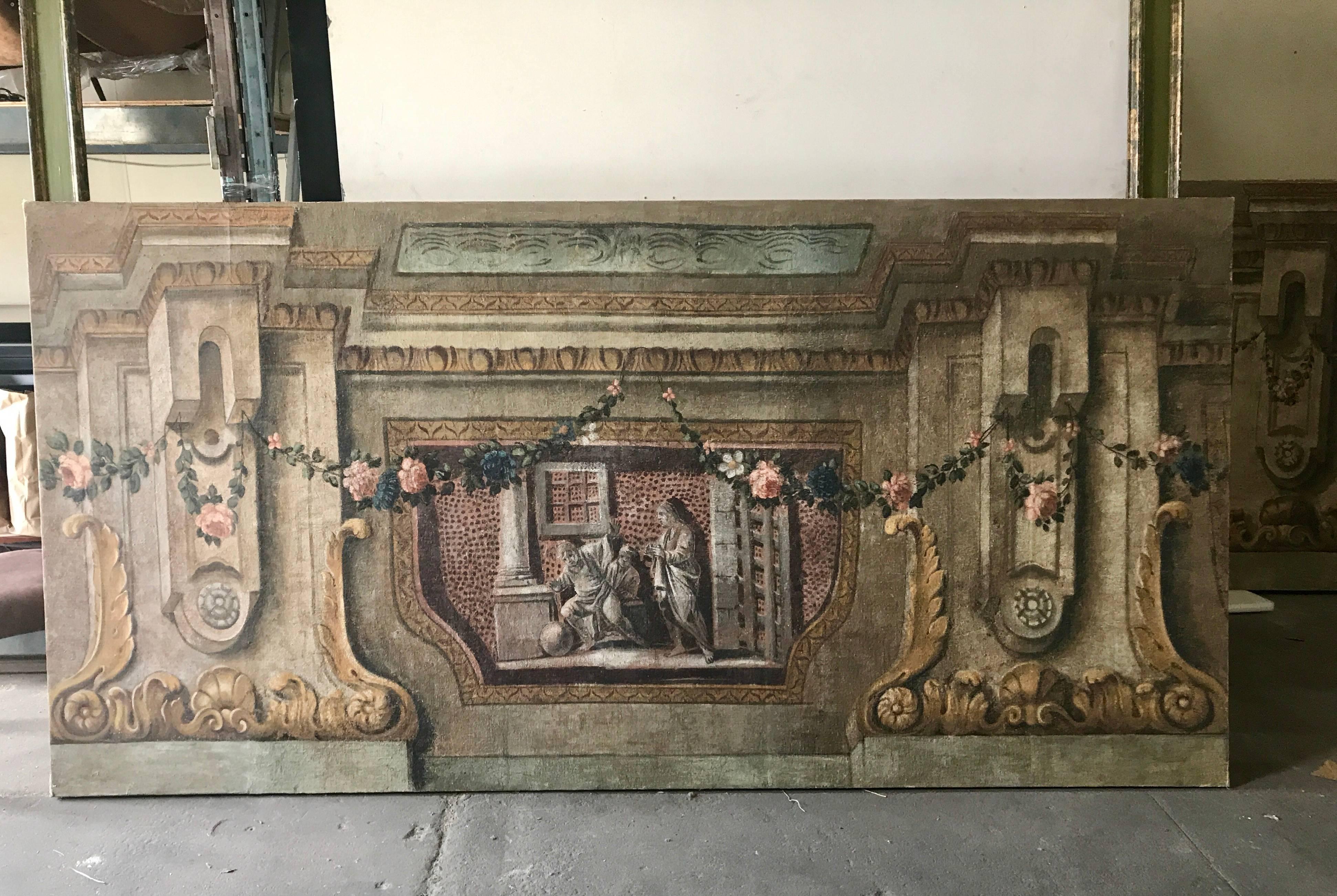 Rare Set of Four Italian 18th Century Panels, Gouache on Canvas For Sale 2
